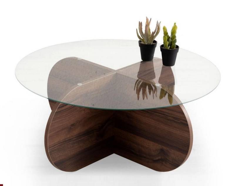 Moderner Couchtisch Wohnzimmer Glas dunkelbraunes Holz Spanplatte Neu von JV Möbel