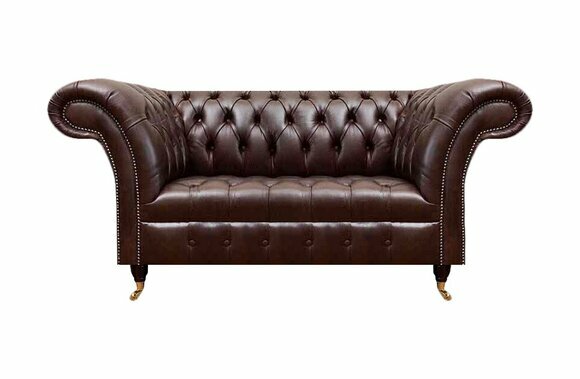 Moderner Dunkelbrauner Chesterfield Leder Zweisitzer Edle Polstercouch von JV Moebel