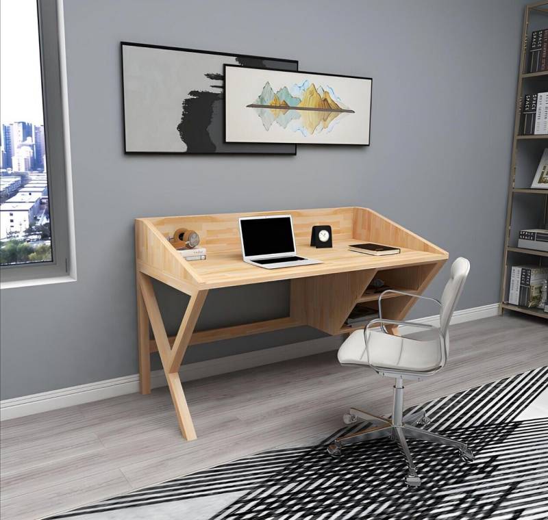 Moderner Hellbrauner Bürotisch Schicke Schreibtische Luxus Holz Tische von JV Moebel