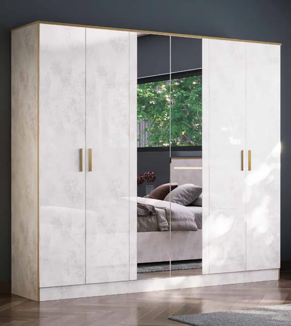 Moderner Kleiderschrank Luxus Schrank Holz Schränke Glas Beige Hochglanz Neu von JV Möbel