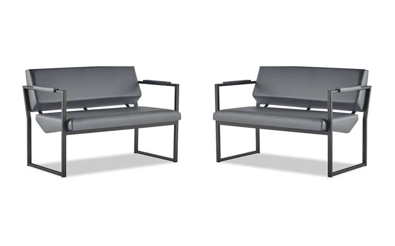 Moderner Ledersofas Schwarz Sofa-Set 2-Sitzer Leder Edelstahl Couch Holz von JV Möbel
