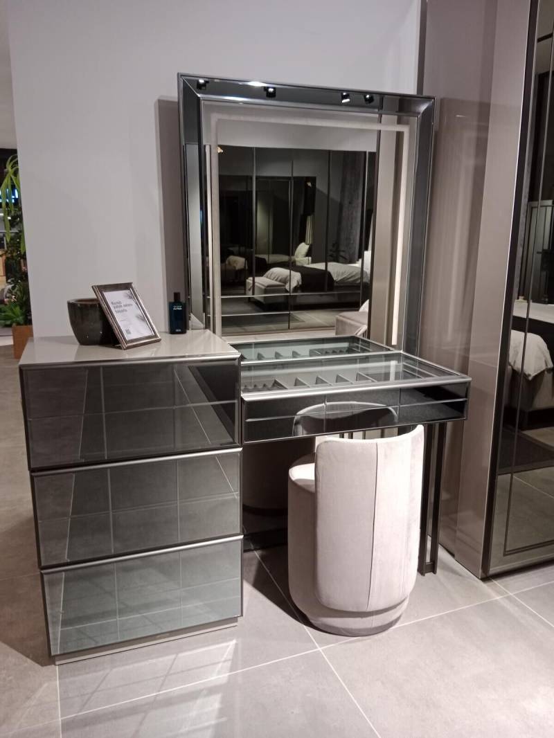 Moderner Schminktisch mit elegantem Hocker 2tlg. Konsole Tisch Grau Sofort von JV Möbel