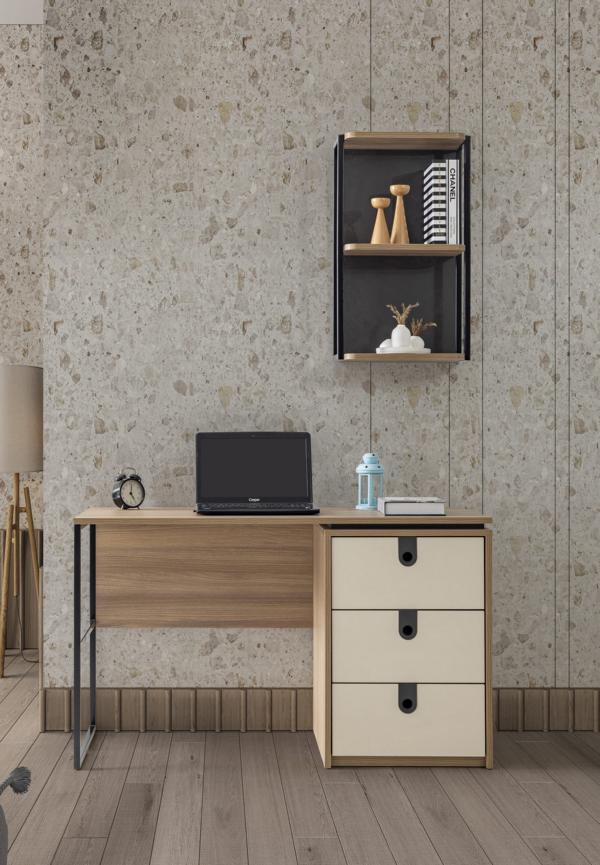 Moderner Schreibtisch mit integriertem Schubladenelement in Creme und schwarzen Moderner Schreibtisch mit integriertem Schubladenelement in Creme und schwarzen von JV Möbel