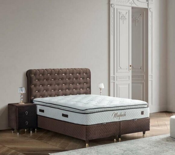 Modernes Braunes Schlafzimmer Set Designer Polsterbett 2x Nachttische von JV Moebel
