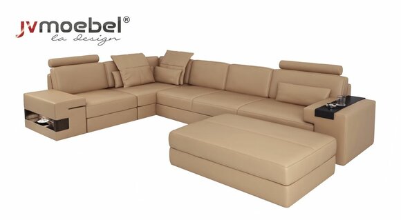 Modernes Design Leder Ecksofa mit Hocker Polstermöbel Wohnzimmer L-Form NEU von JV Möbel