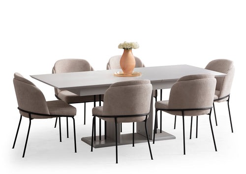 Modernes Esszimmer Garnitur Essgruppe Tisch mit 6 Stühlen Esstisch 7tlg. von JV Möbel