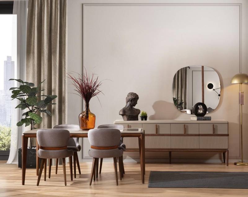 Modernes Esszimmer Set Designer Esstisch 4x Polsterstühle Luxus Anrichte von JV Moebel