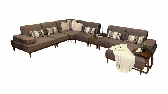 Modernes Polster Ecksofa U-Form Braun Stoff mit Couchtisch für Wohnzimmer von JV Moebel