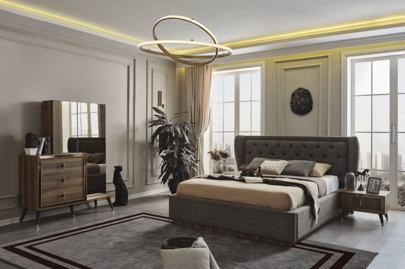 Modernes Schlafzimmer Set Designer Bett 2x Nachttische Kommode Spiegel Modernes Schlafzimmer Set Designer Bett 2x Nachttische Kommode Spiegel von JV Möbel