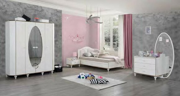 Möbel Jugendzimmer Set Bett Kleiderschrank Nachttisch Kommode mit Spiegel 4tlg von JV Möbel