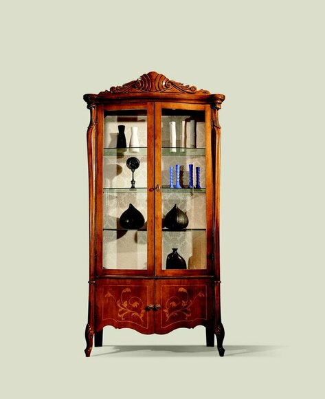 Möbel Klassische Vitrine Antik Stil Barock Rokoko Glasvitrine Wohnzimmer Holz von JV Möbel