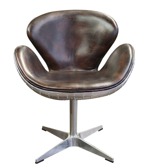 Ohrensessel Eggchair Leder Braun Metall Egg Chair Flieger Club Sessel neu silber von JV Möbel