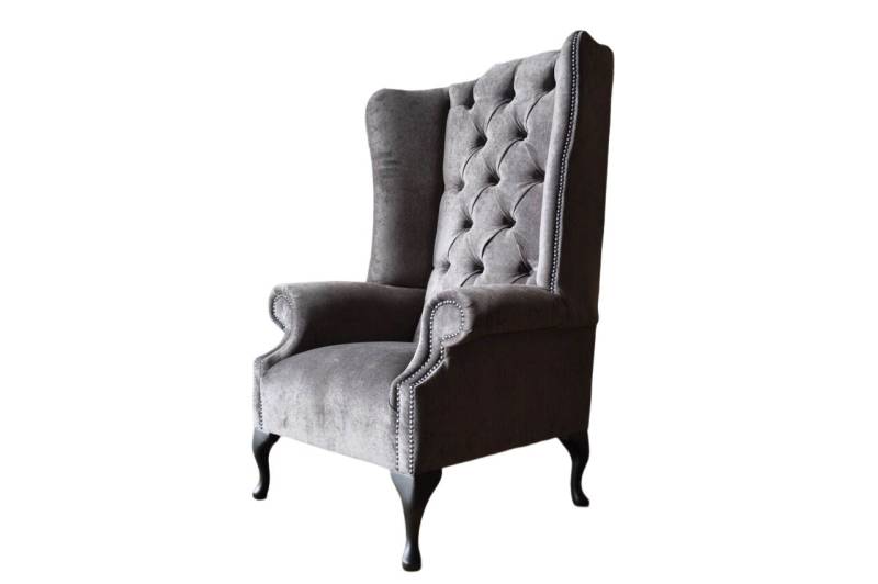 Ohrensessel Sessel Grau Design Polster Samt Couch Chesterfield Textil von JV Möbel