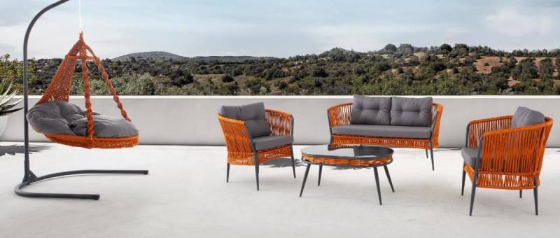 Orange Garten Sitzmöbel Sofagarnitur Zweisitzer Sessel Couchtisch Set von JV Möbel