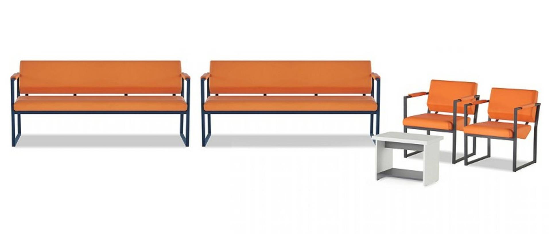 Orange Wartezimmer Möbel Luxuriöse 2x Bänke Holz Couchtisch 2x Sessel Orange Wartezimmer Möbel Luxuriöse 2x Bänke Holz Couchtisch 2x Sessel von JV Möbel