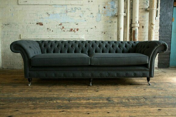 Original Chesterfield Textil Leder Sofa Couch Polster Big Sitzpolster Grau 265cm von JV Möbel