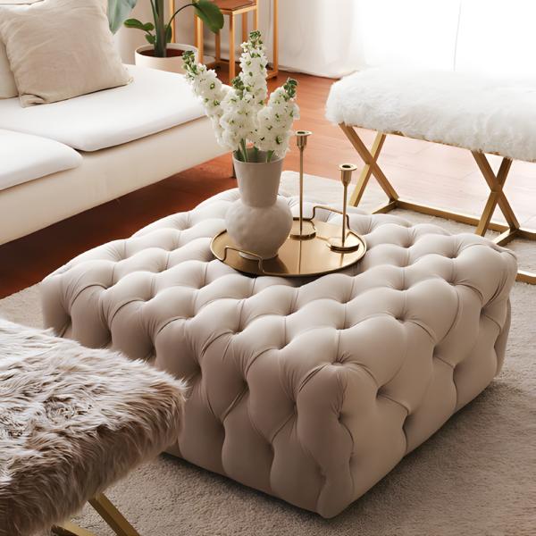 Ottomane Tisch Wohnzimmer Sitzhocker Hocker Fußhocker Stoff Sitz Beige von JV Möbel
