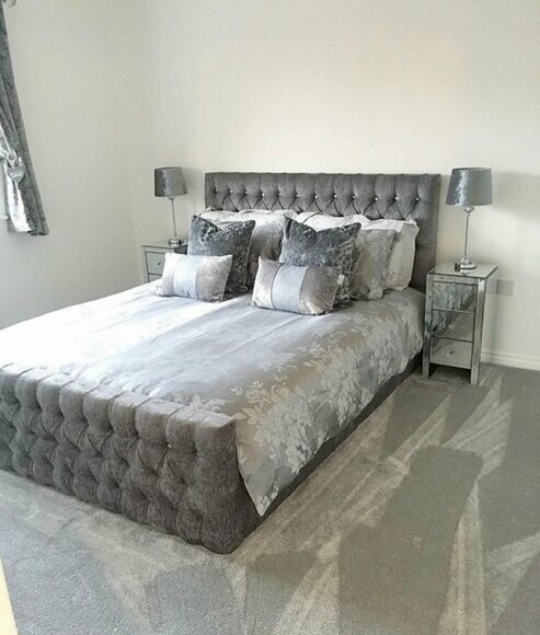 Polster Bett Schlafzimmer Chesterfield Designer Textil Leder 140/160/180/200 cm von JV Möbel