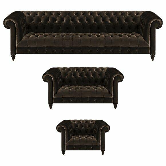 Polster Chesterfield Garnitur Designer Braune Couchen Lehnsessel 3tlg Set von JV Moebel
