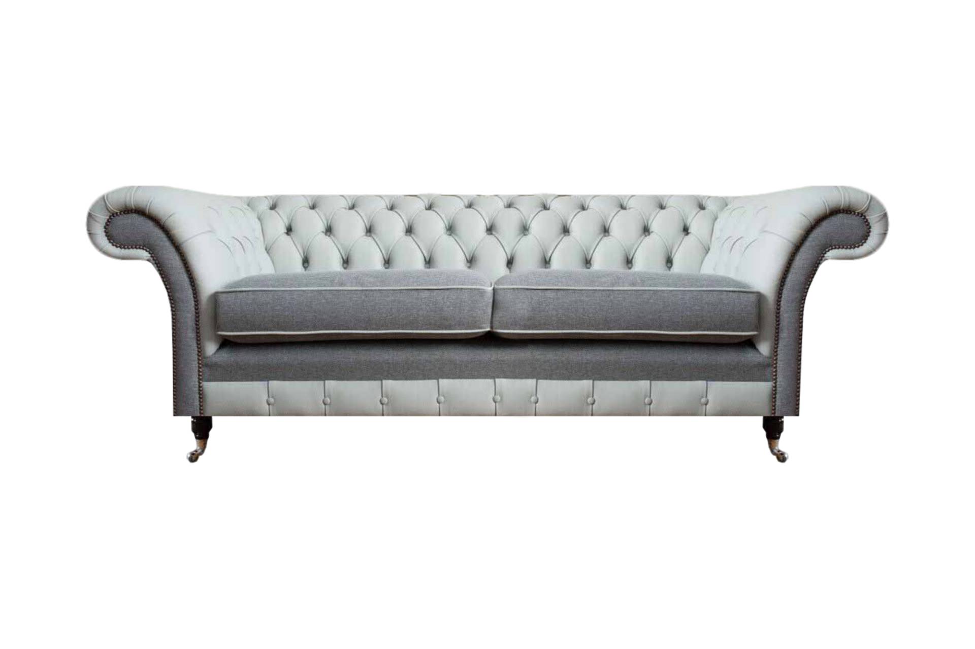 Polstermöbel Grau Ledersofa Chesterfield Design Zweisitzer Sofa Couch von JV Möbel