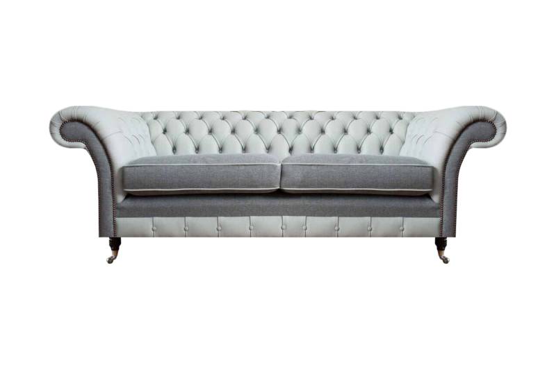 Polstermöbel Grau Ledersofa Chesterfield Design Zweisitzer Sofa Couch von JV Möbel
