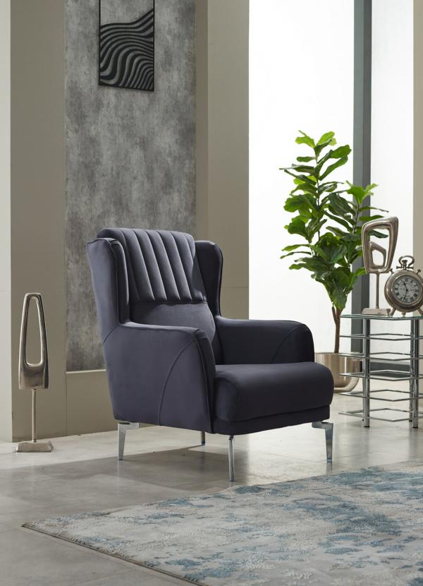 Polstersessel Sessel Wohnzimmer Einsitzer Stoff Grau Sitzer Design Möbel von JV Möbel