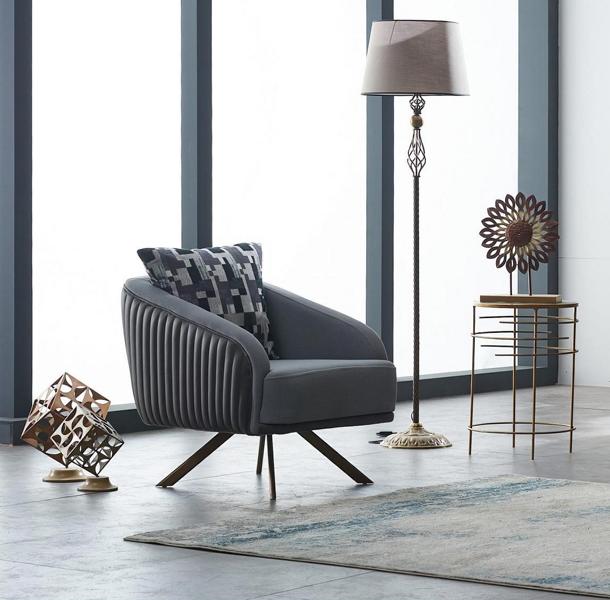 Polstersessel Wohnzimmer Sessel Einsitzer Stoff Grau Sitzer Design von JV Möbel