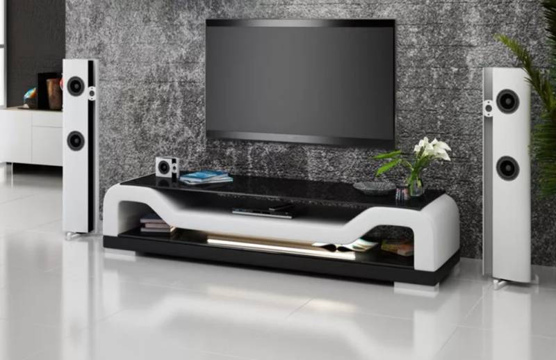 RTV TV Sideboard Leder Glas Tisch Fernseh Schrank Tisch Designer Sofort von JV Möbel