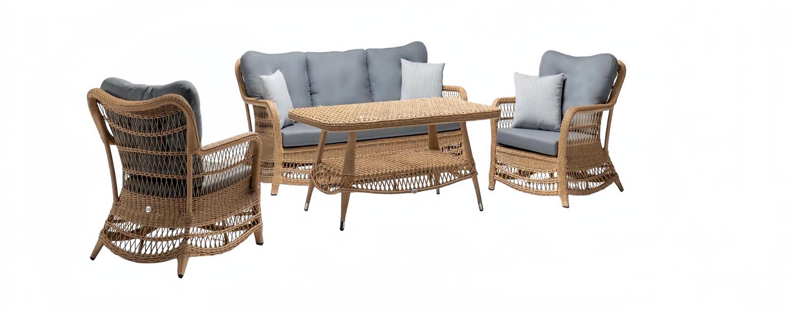 Robuste Garten Rattan Garnitur Couchtisch Gartenmöbel 2x Sessel Sofa 3-Sitzer von JV Möbel
