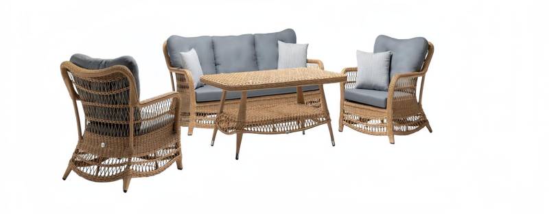 Robuste Garten Rattan Garnitur Couchtisch Gartenmöbel 2x Sessel Sofa 3-Sitzer von JV Möbel