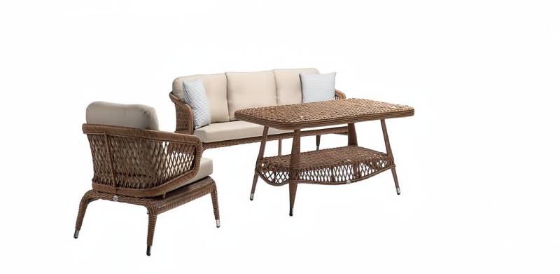 Robuste Garten Rattan Garnitur Couchtisch Gartenmöbel Braun Sessel Sofa 3 Sitzer von JV Möbel
