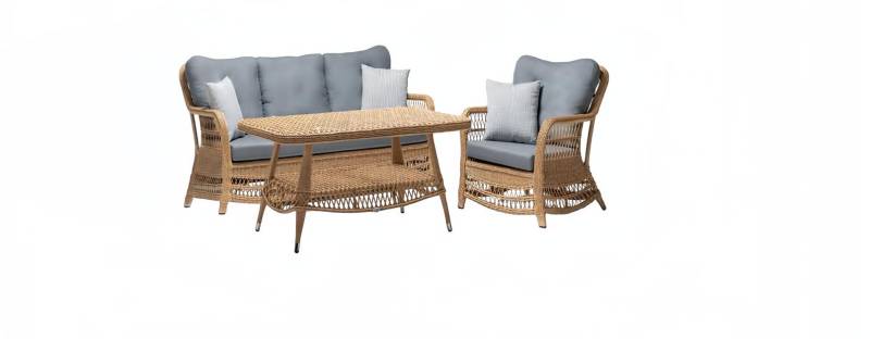 Robuste Garten Rattan Garnitur Couchtisch Gartenmöbel Grau Sessel Sofa 3 Sitzer von JV Möbel