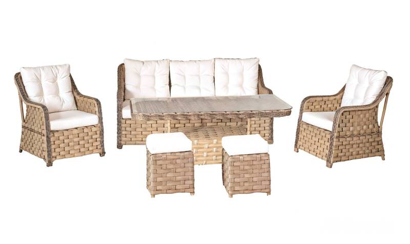 Robuste Garten Rattan Garnitur Edler Couchtisch Gartenmöbel Sessel Sofa 3-Sitzer von JV Möbel