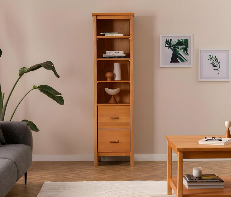 Robuste Hellbraune Wohnzimmer Vitrine Designer Holz Schrank 2-Schubladen Robuste Hellbraune Wohnzimmer Vitrine Designer Holz Schrank 2-Schubladen von JV Moebel