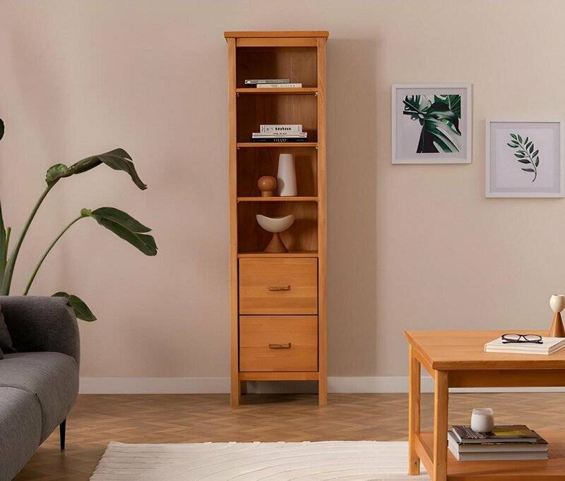 Robuste Hellbraune Wohnzimmer Vitrine Designer Holz Schrank 2-Schubladen von JV Moebel