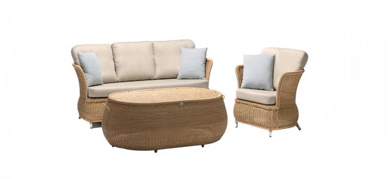 Robuste Sofa 3-Sitzer Garten Rattan Garnitur Edler Couchtisch Gartenmöbel Sessel von JV Möbel