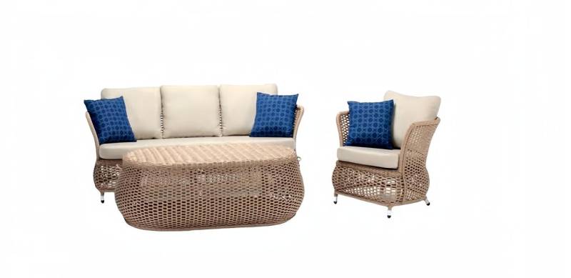 Robuste Sofa 3-Sitzer Garten Rattan Garnitur Edler Couchtisch Gartenmöbel Sessel von JV Möbel