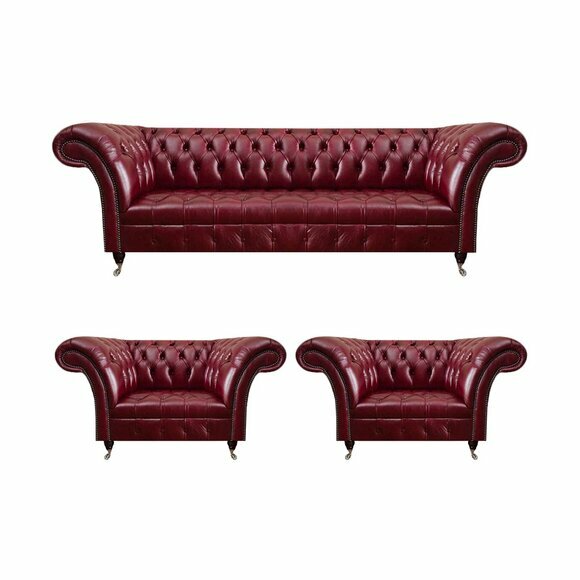 Rote Chesterfield Wohnzimmer Sofagarnitur Dreisitzer 2x Polstersessel Rote Chesterfield Wohnzimmer Sofagarnitur Dreisitzer 2x Polstersessel von JV Moebel