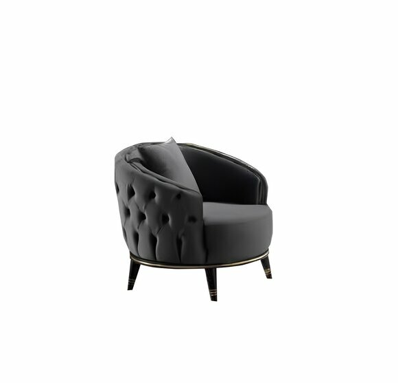 Runder Chesterfield Einsitzer Grauer Wohnzimmer Sessel Polster Sitzmöbel von JV Moebel