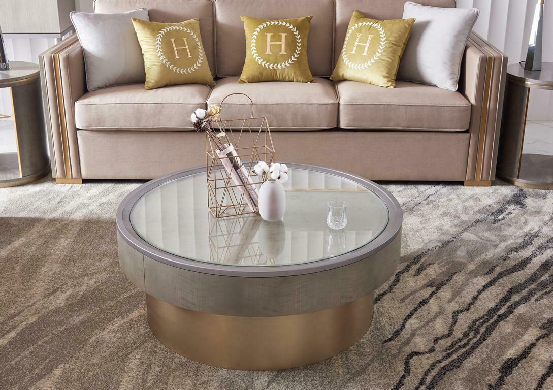 Runder Design Couchtisch Glas Rundtisch Beistell Tische Runde Sofa Luxus von JV Möbel