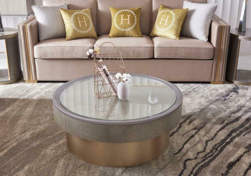 Runder Design Couchtisch Glas Rundtisch Beistell Tische Runde Sofa Luxus von JV Möbel