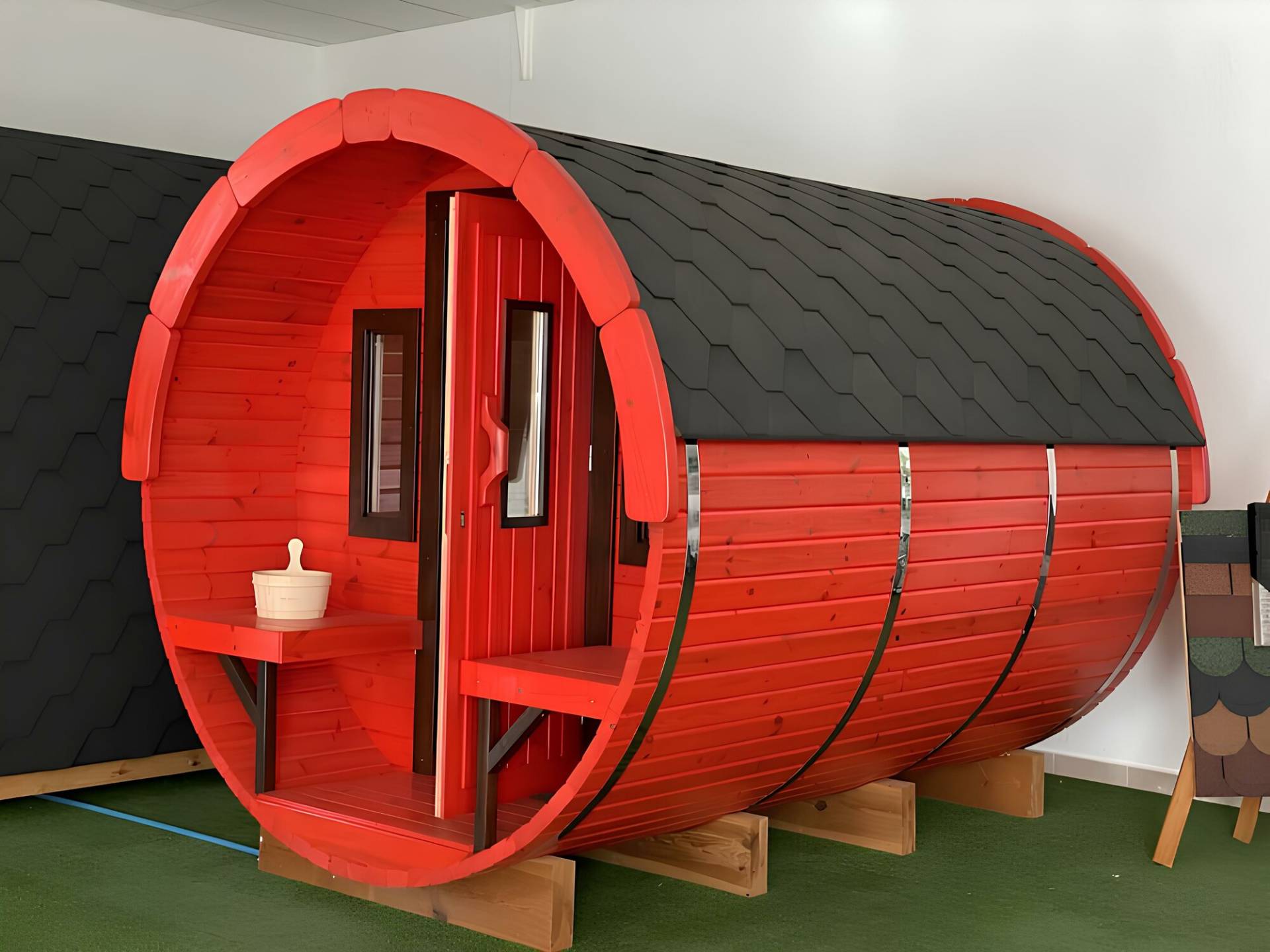Rundes Fass Saunakabine Outdoor Holz Sauna Massive Holzsauna 300cm 4 Personen von JV Möbel