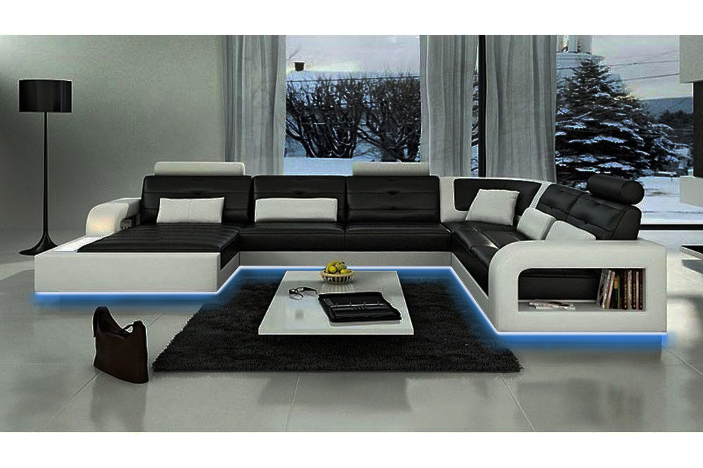 SCHLAFSOFA SOFA GARNITUR WOHNLANDSCHAFT ECKCOUCH ECKSOFA LEDERSOFA mit USB Neu von JV Möbel