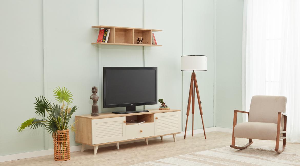 Schaukelsessel TV Ständer Wandregal Beige Wohnzimmer Set Holzmöbel Modern Schaukelsessel TV Ständer Wandregal Beige Wohnzimmer Set Holzmöbel Modern von JV Möbel