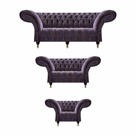 Schicke Lila Chesterfield Sofas Designer Komplette Wohnzimmer Garnitur von JV Moebel