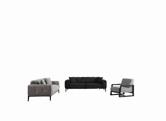 Schicke Schwarz-Graue Wohnzimmer Polstergarnitur Dreisitzer Sessel 3tlg von JV Moebel