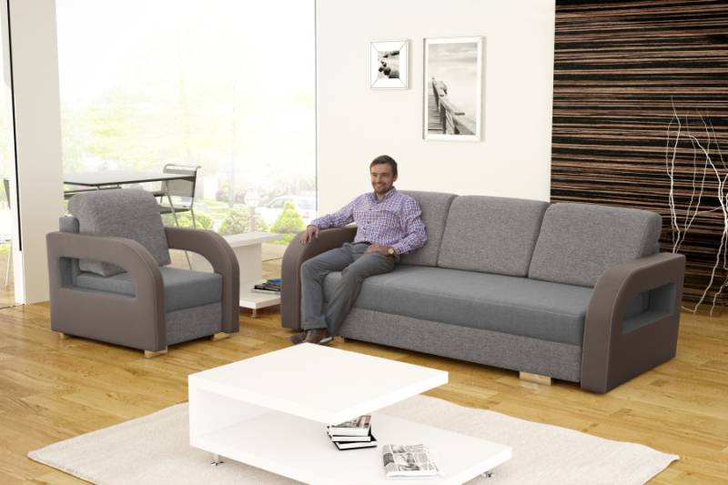 Schlafsofa Klappcouch 3-Sitzer Schlaffunktion + Bettkasten Couch Design Sofa von JV Möbel