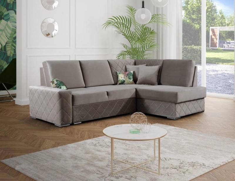 Schlafsofa Samt Bettfunktion Sitz Leder Lounge Wohnlandschaft Ecksofa L-form Neu von JV Möbel