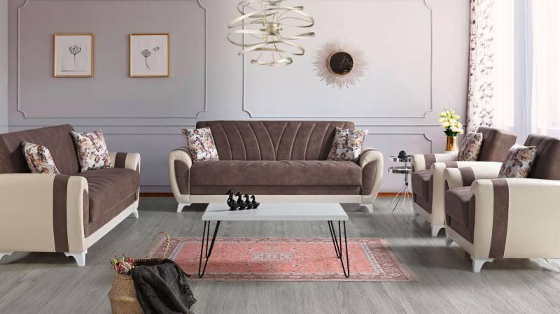 Schlafsofa Sofagarnitur 3+2+1+1 Sitzer Textil Sofa Sessel Komplett Set Braun Schlafsofa Sofagarnitur 3+2+1+1 Sitzer Textil Sofa Sessel Komplett Set Braun von JV Möbel