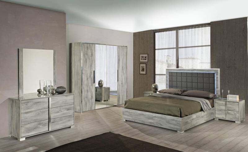 Schlafzimmer Bett Nachttisch Kleiderschrank Kommode Spiegel Doppel Holz Set 6tlg von JV Möbel